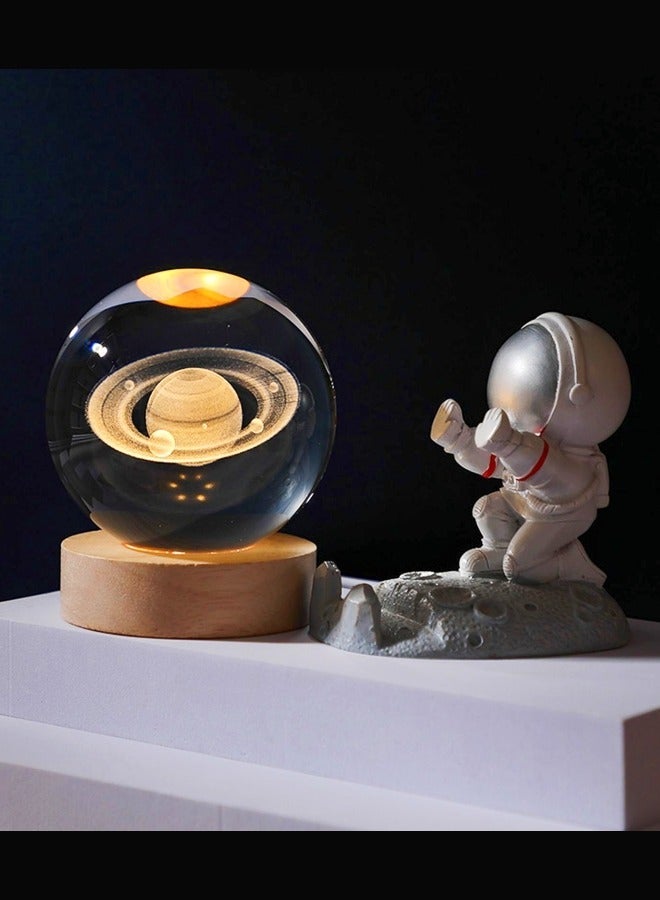 3D Moon Crystal Ball Night Light for Kids Glass Ball Night Lamp with Wood Base Fantasy Decor Crsytal Ball Gifts LED Galaxy Planet NightLights Brithday Gifts for Boys Girls (Moon) - Image 2